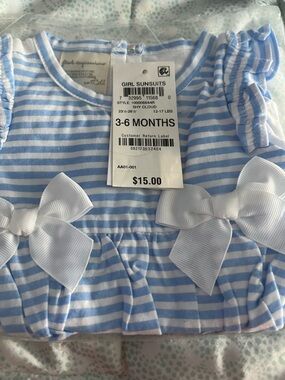 First Impressions Light Blue & White Striped Baby Sunsuit with White Bows